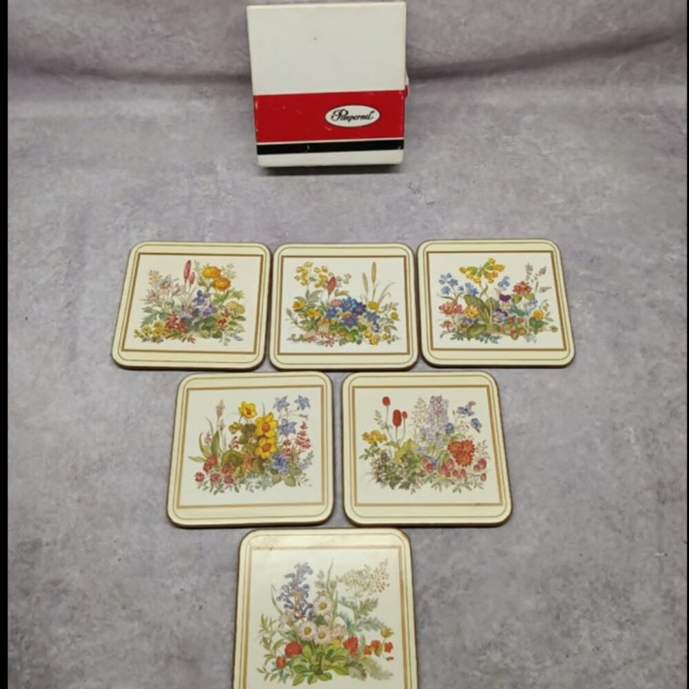 Pimpernel 6pc. Coasters Set Meadow Flowers Square Cork Back Made in England